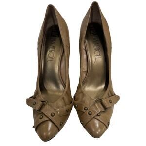 Via Neroli‎ Whitney Sz 8 M Brown Studded Pumps Leather Heels Pointed Toe Metal
